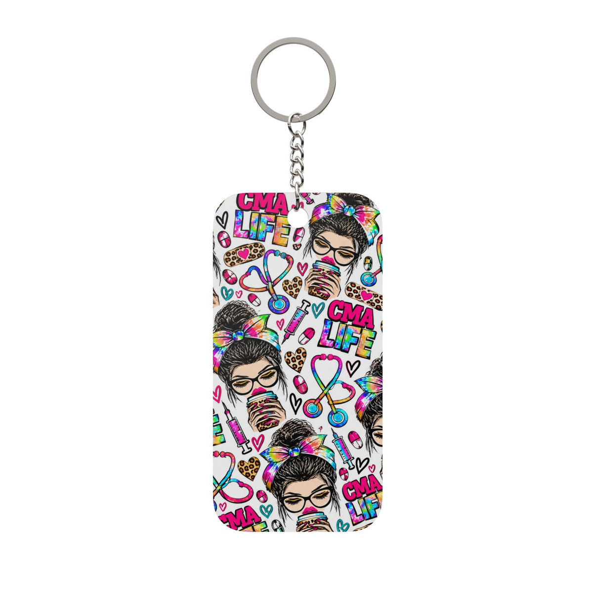 CMA Life Graphic Colorful Nurse Practitioner Stethoscope - Double Sided Keychain