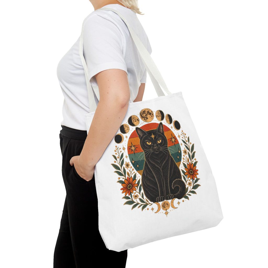 Mystic Black Cat Moon Phases Tote Bag