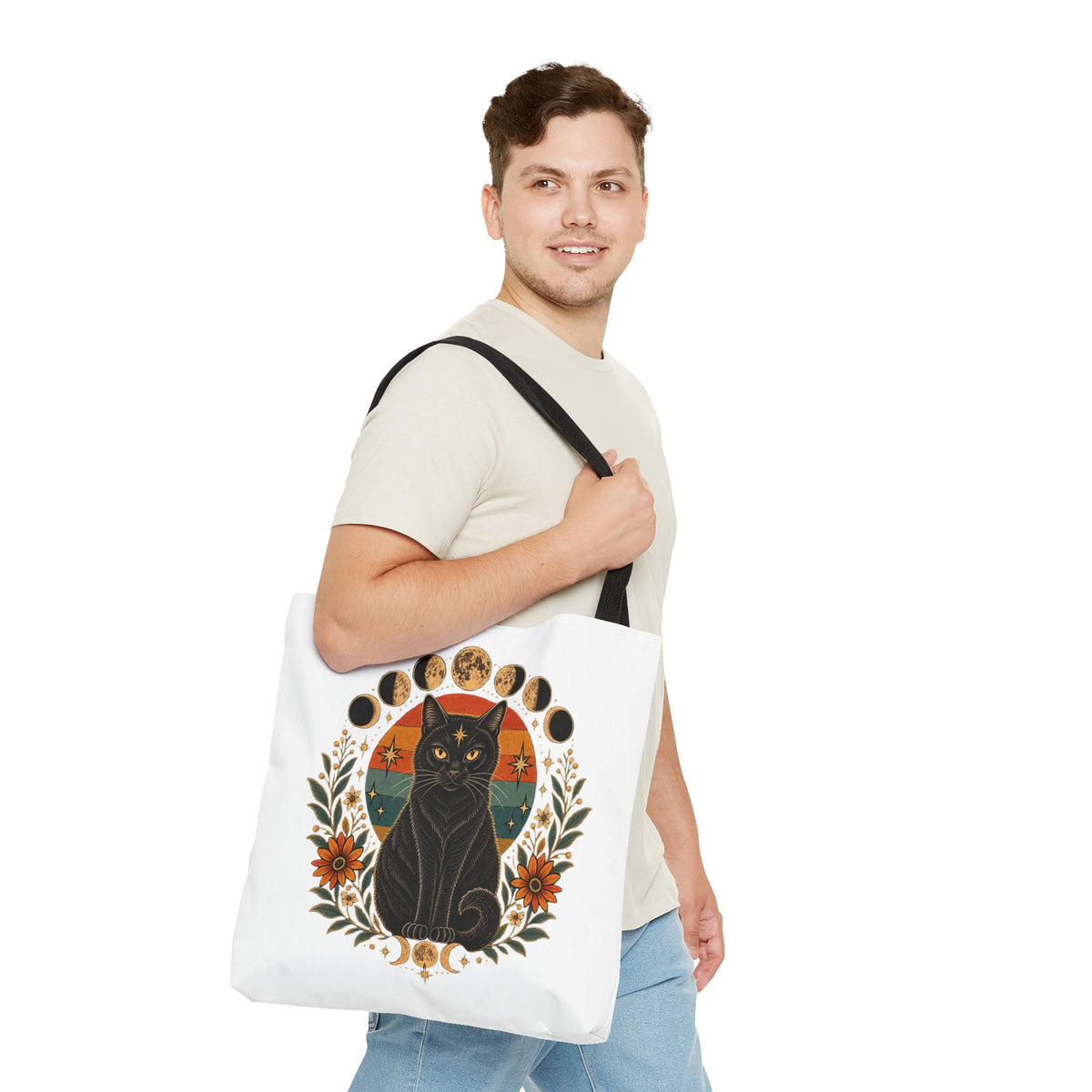 Mystic Black Cat Moon Phases Tote Bag