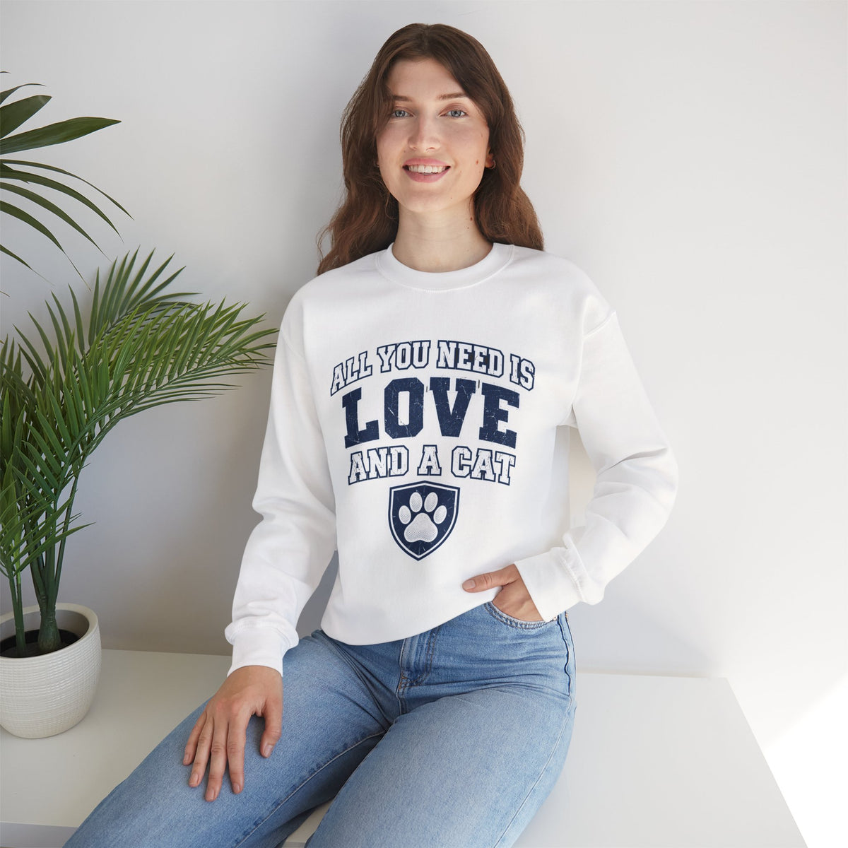 All You Need Is Love and a Cat Crewneck Sweatshirt