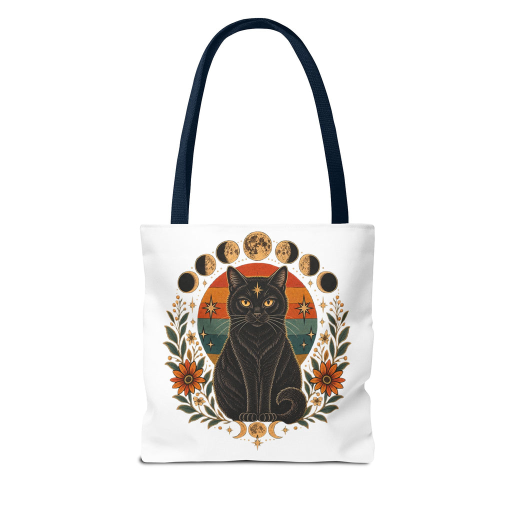 Mystic Black Cat Moon Phases Tote Bag