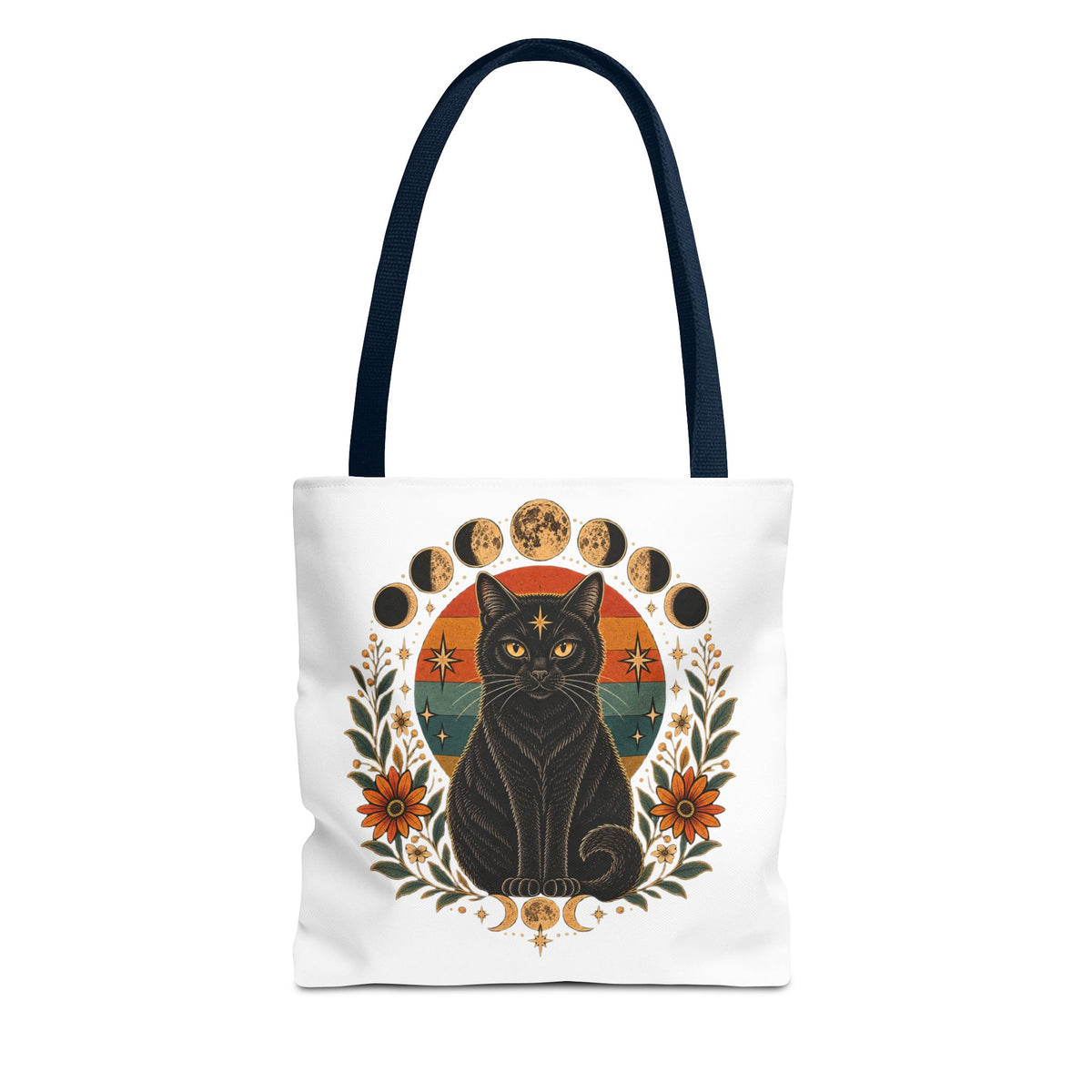 Mystic Black Cat Moon Phases Tote Bag