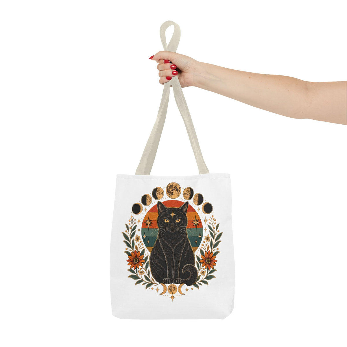 Mystic Black Cat Moon Phases Tote Bag