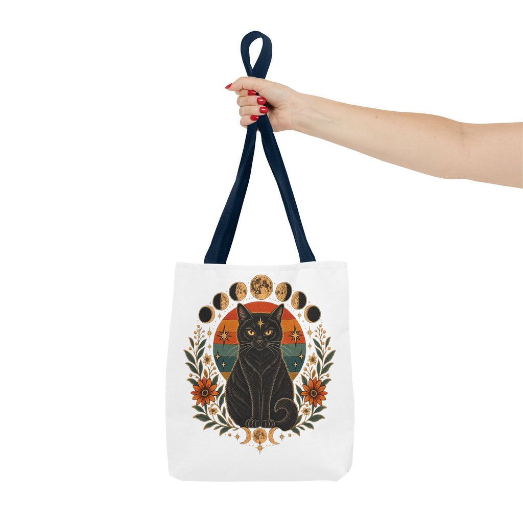 Mystic Black Cat Moon Phases Tote Bag