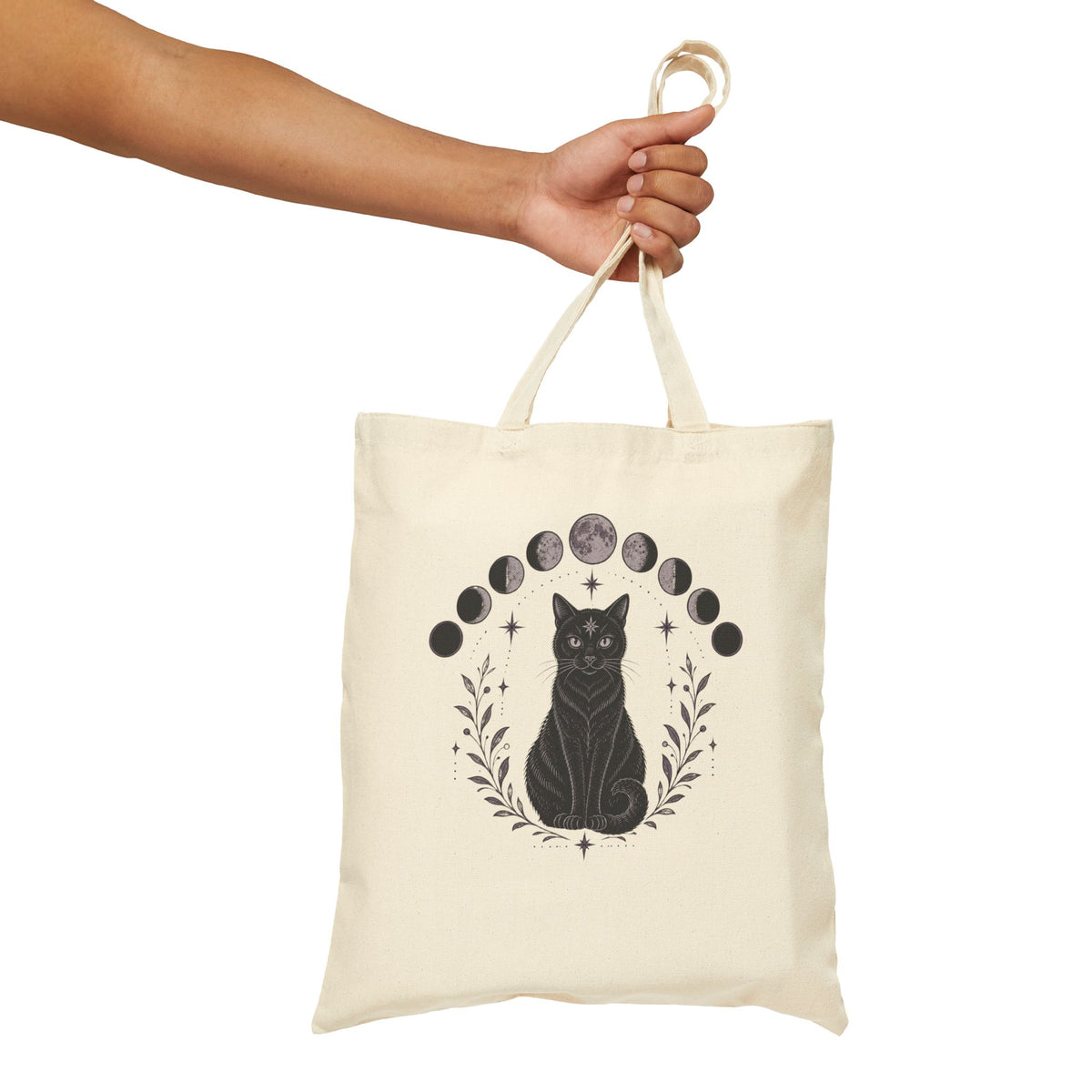 Black Cat Moon Phases Canvas Tote Bag