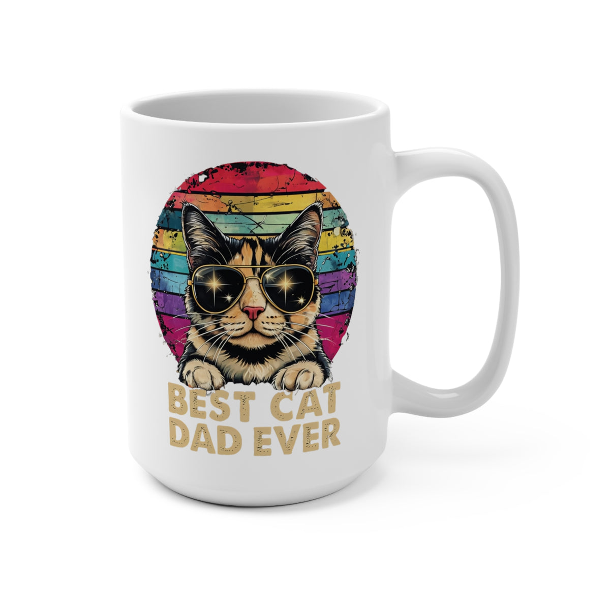 Best Cat Dad Ever - Retro Sunglasses Cat 15oz Coffee Mug