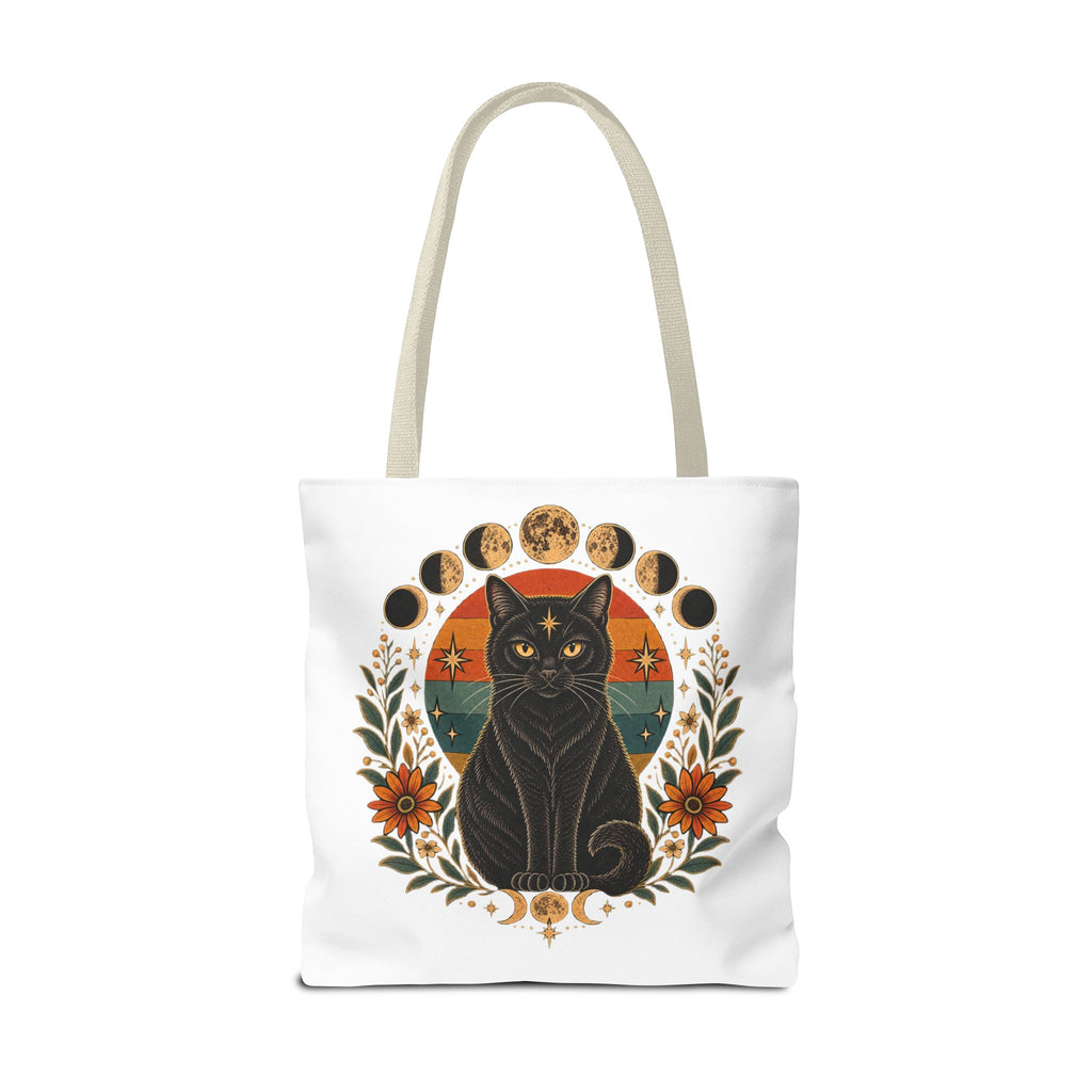 Mystic Black Cat Moon Phases Tote Bag