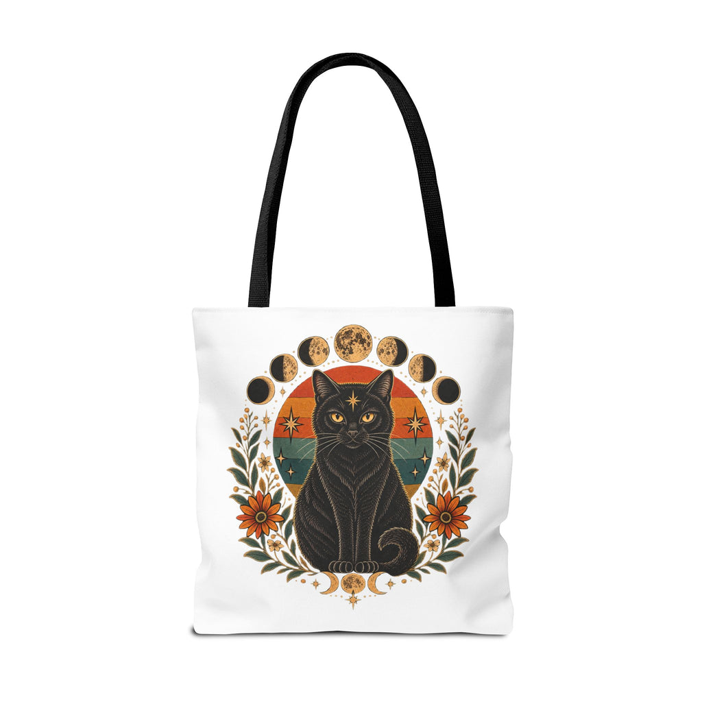 Mystic Black Cat Moon Phases Tote Bag