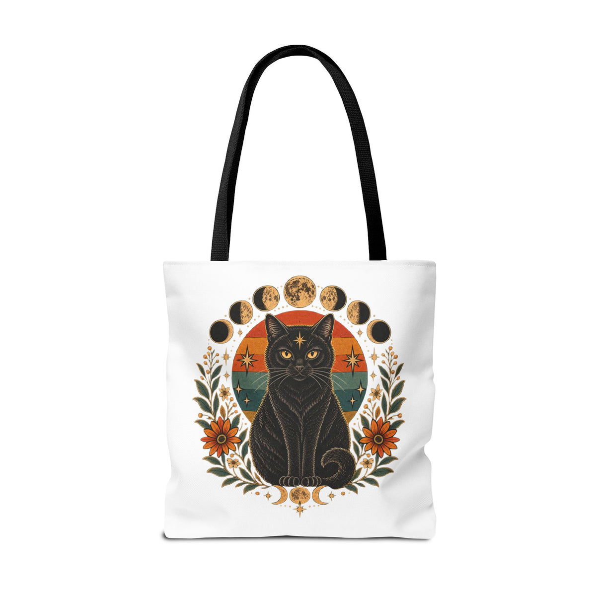 Mystic Black Cat Moon Phases Tote Bag