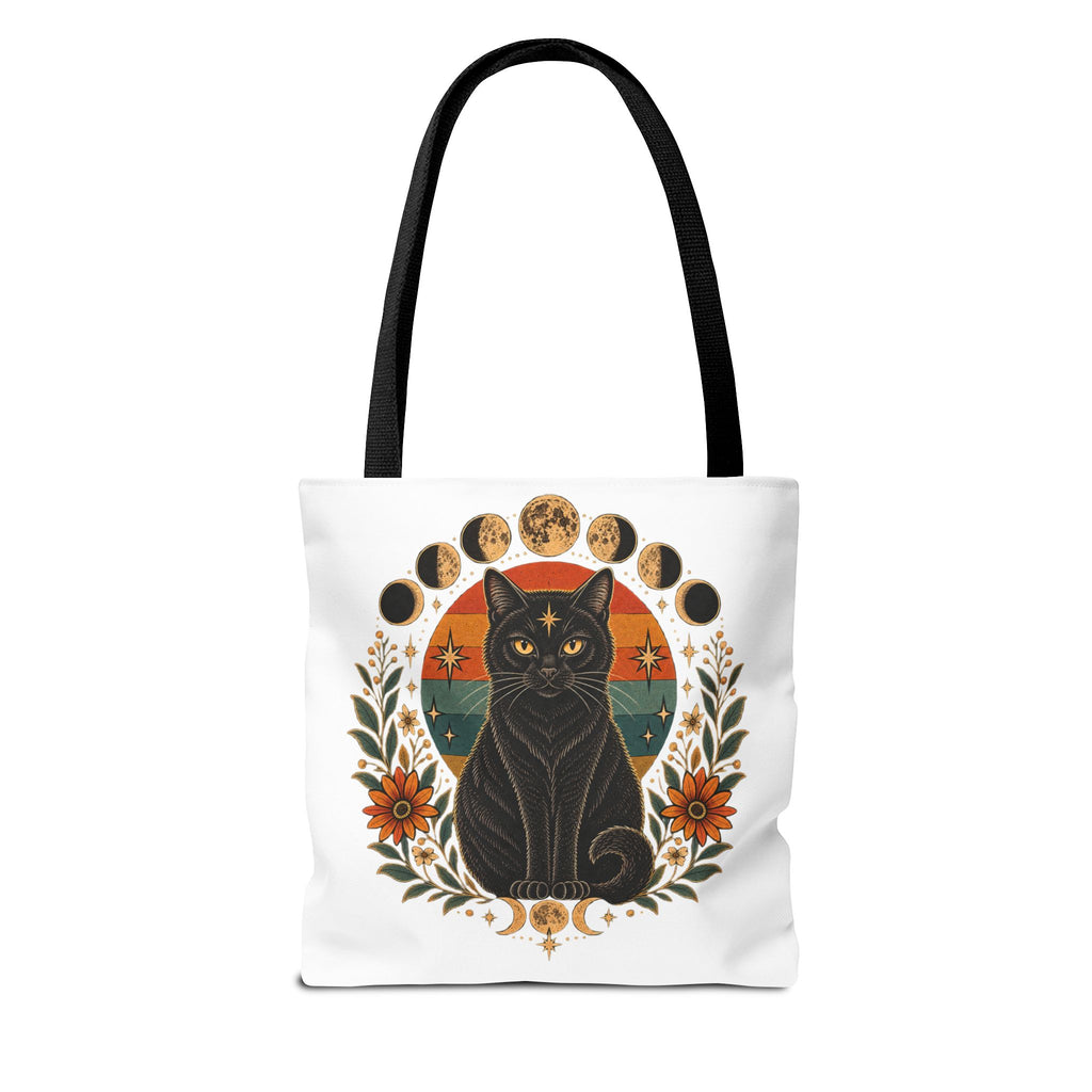Mystic Black Cat Moon Phases Tote Bag