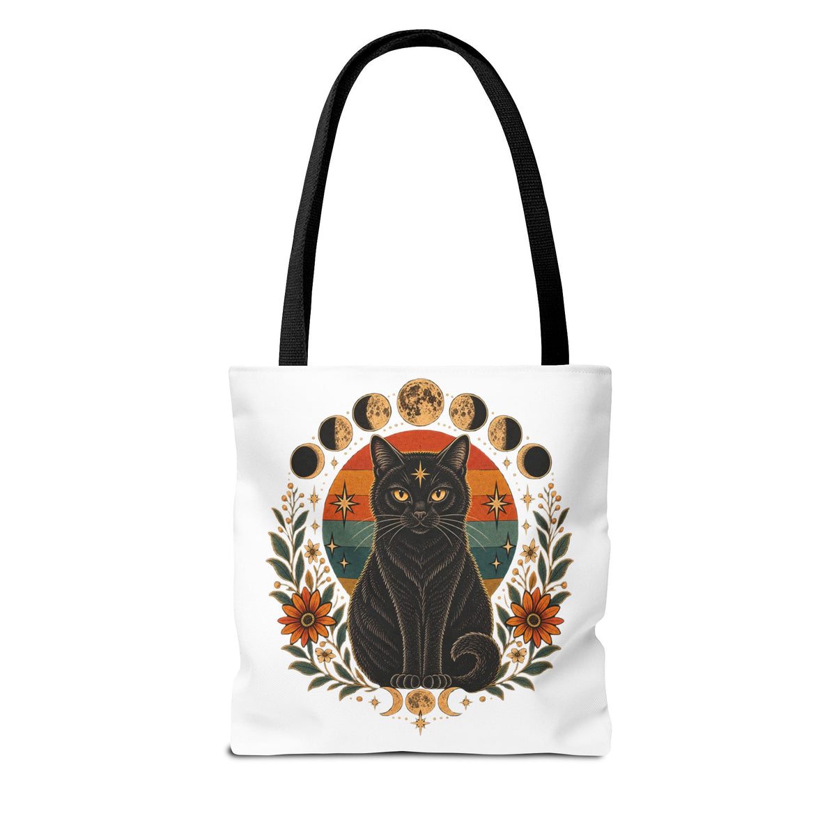 Mystic Black Cat Moon Phases Tote Bag
