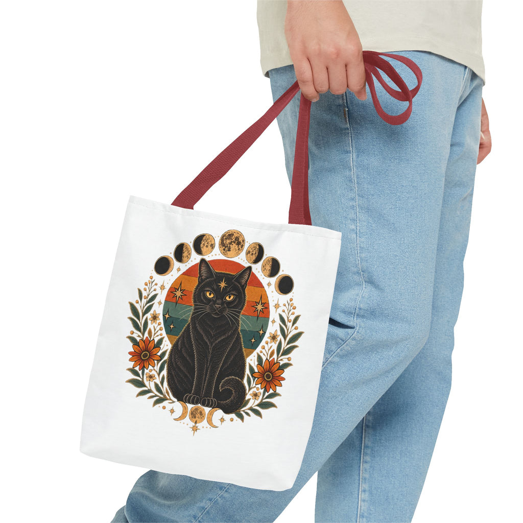Mystic Black Cat Moon Phases Tote Bag