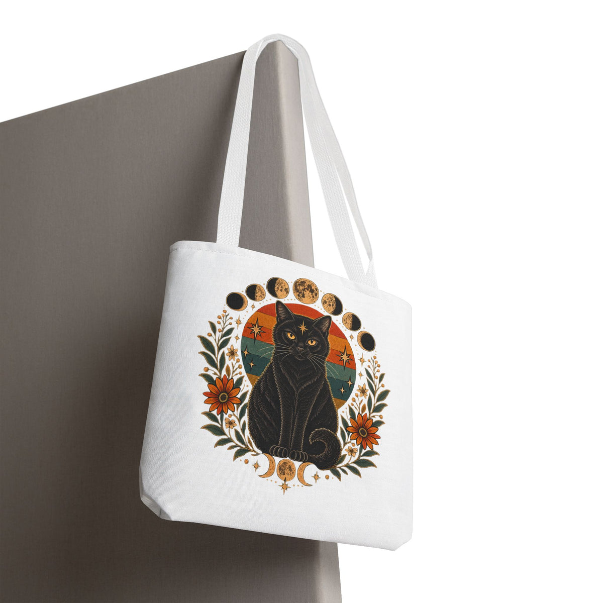 Mystic Black Cat Moon Phases Tote Bag