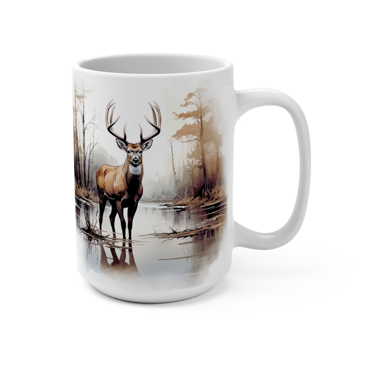 Deer in Misty Forest Wildlife 15oz Ceramic Coffee Mug