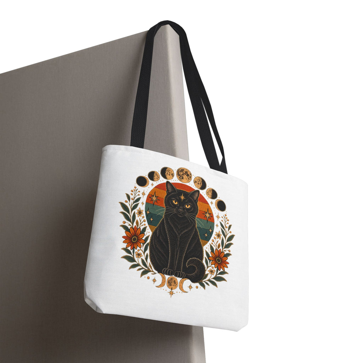 Mystic Black Cat Moon Phases Tote Bag