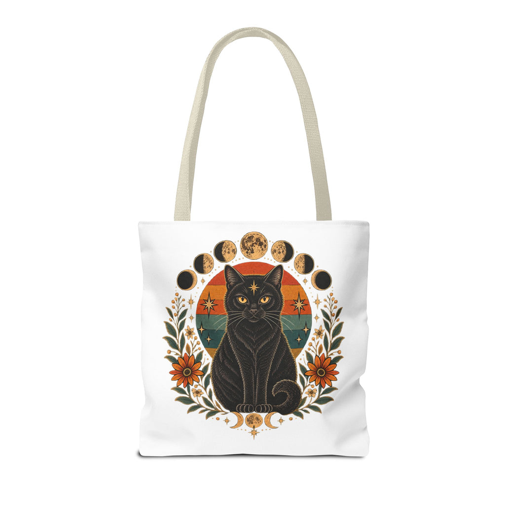 Mystic Black Cat Moon Phases Tote Bag