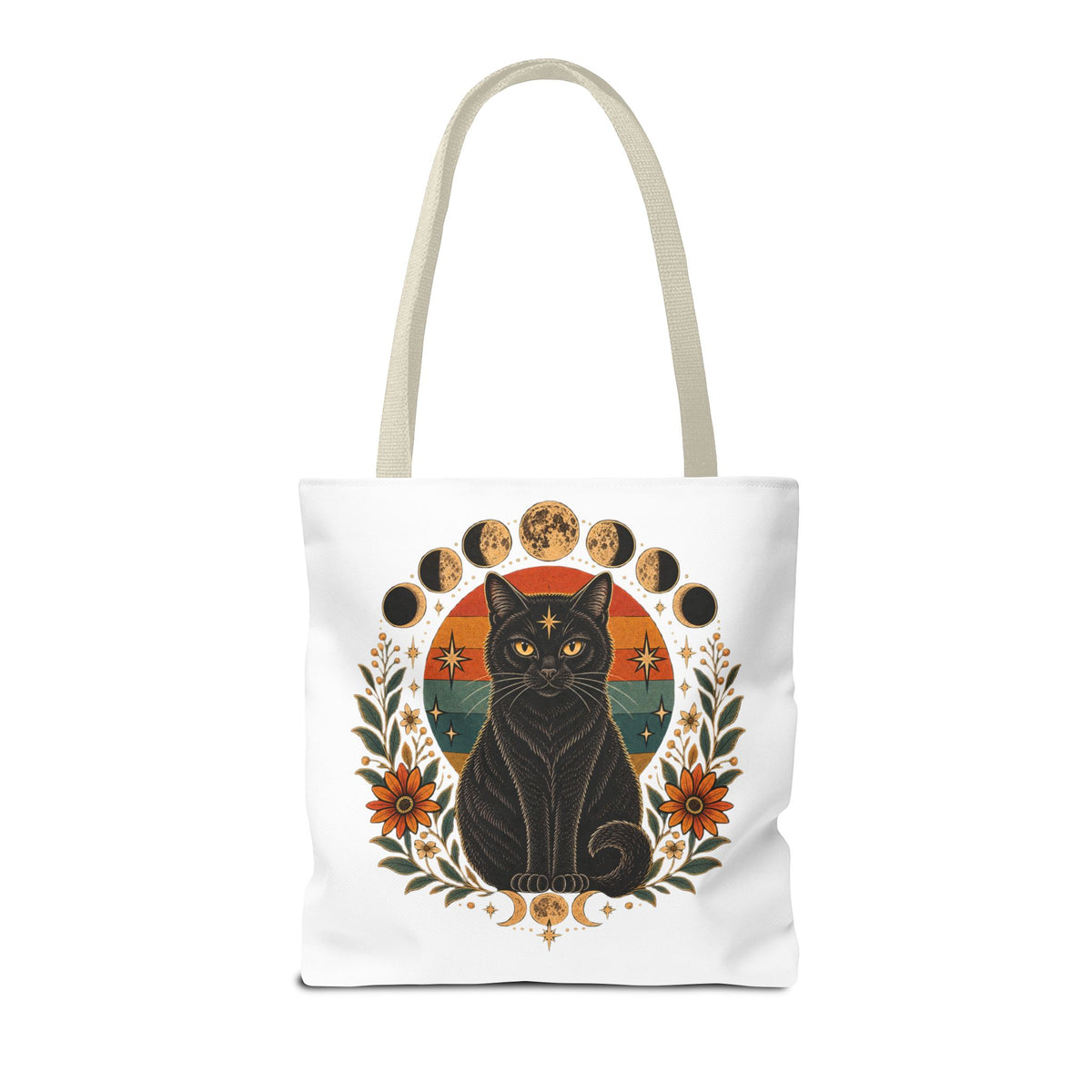 Mystic Black Cat Moon Phases Tote Bag