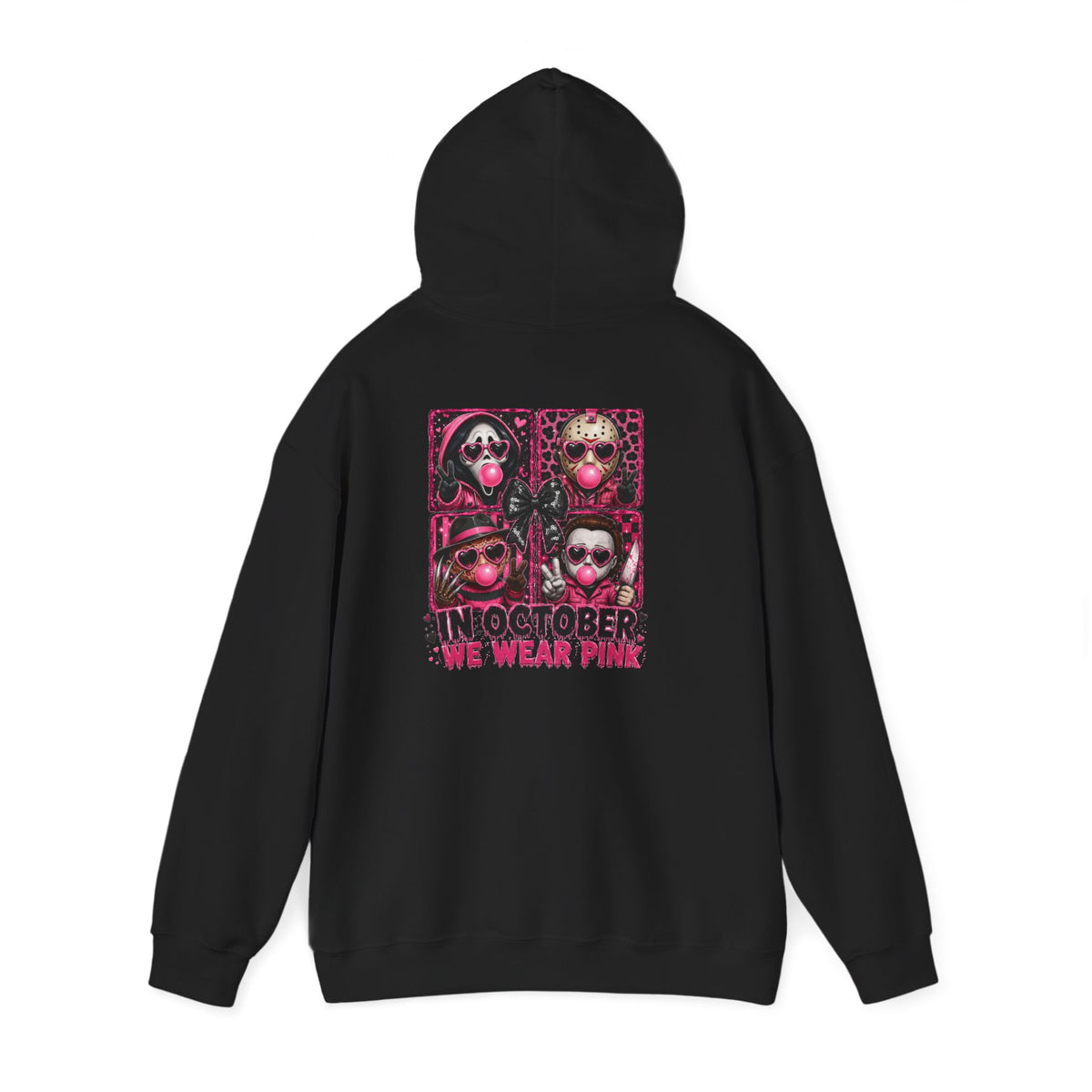 “In October We Wear Pink” Halloween Breast Cancer Awareness Hoodie (Front & Back Design)