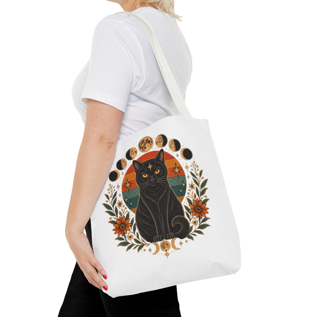 Mystic Black Cat Moon Phases Tote Bag