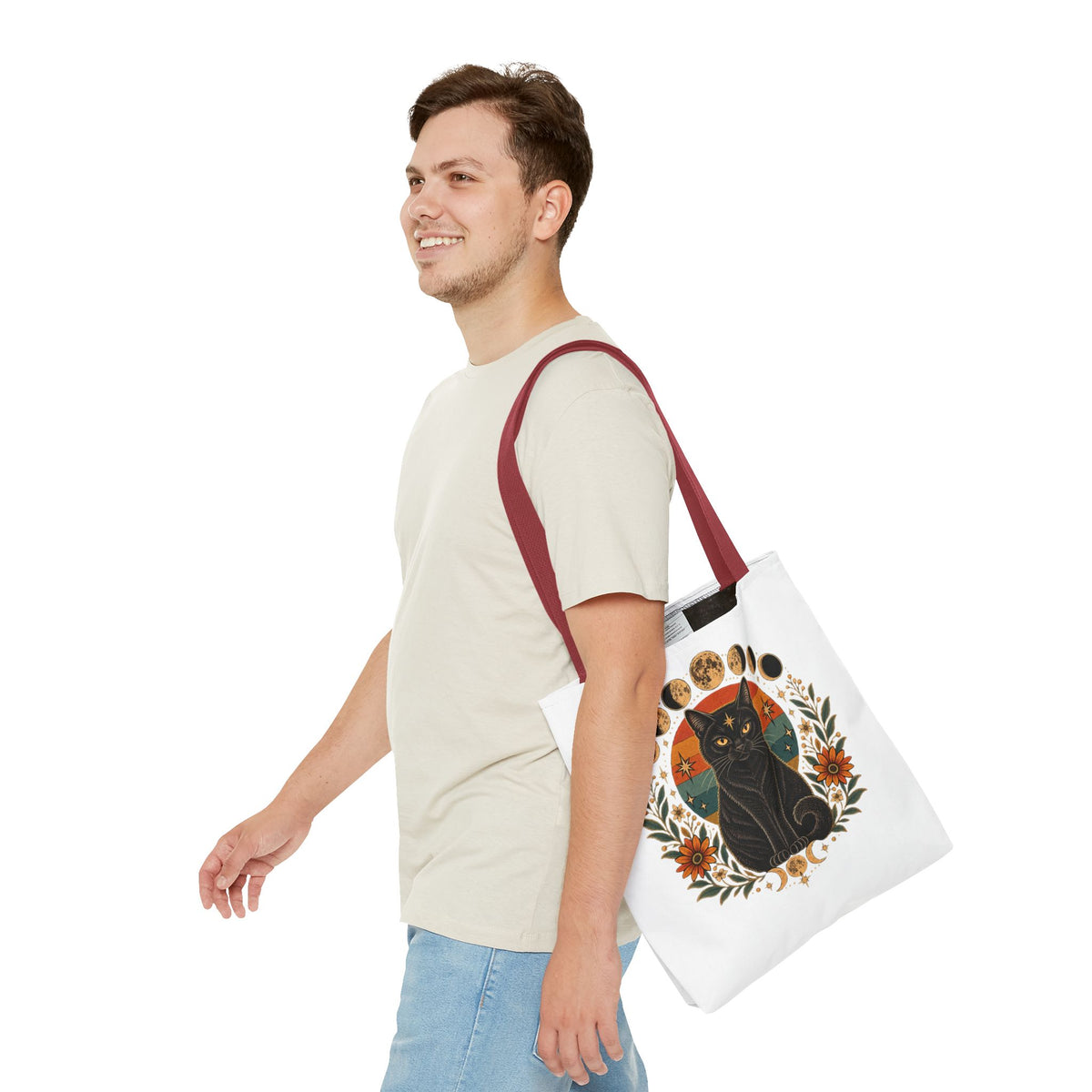 Mystic Black Cat Moon Phases Tote Bag