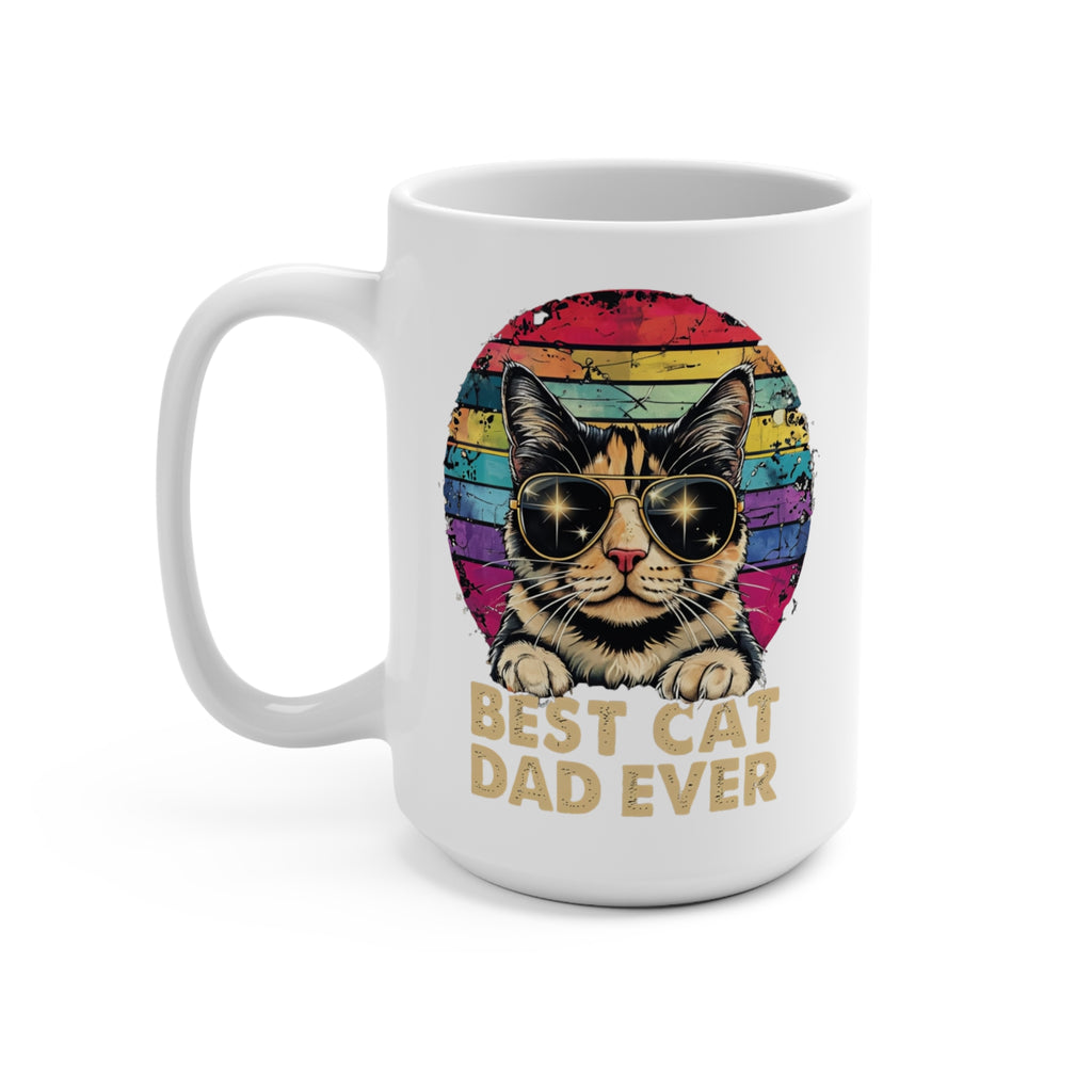 Best Cat Dad Ever - Retro Sunglasses Cat 15oz Coffee Mug