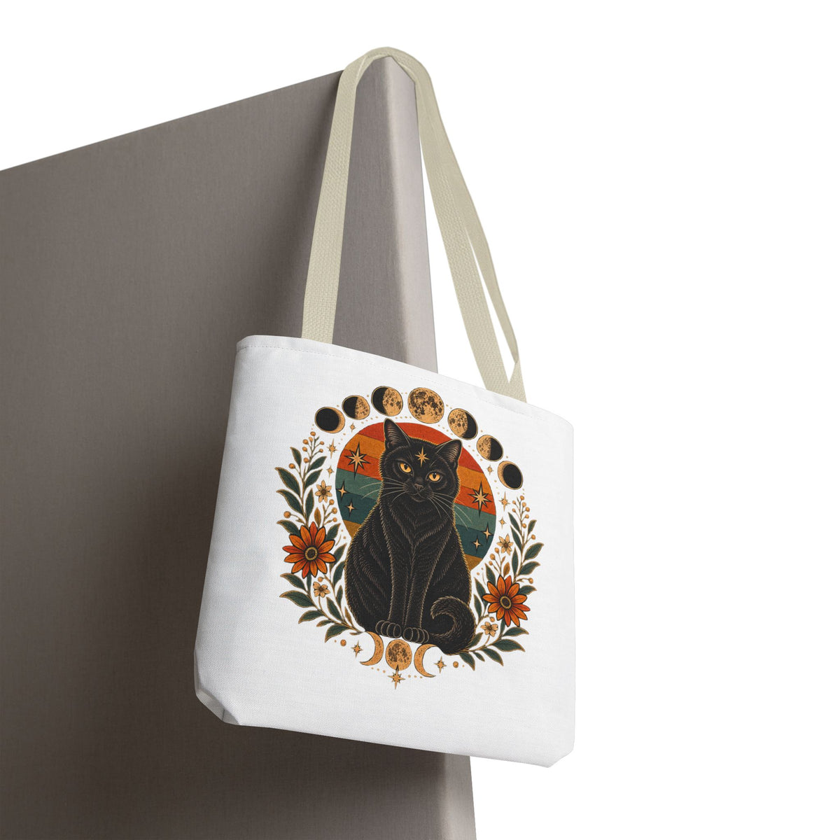 Mystic Black Cat Moon Phases Tote Bag