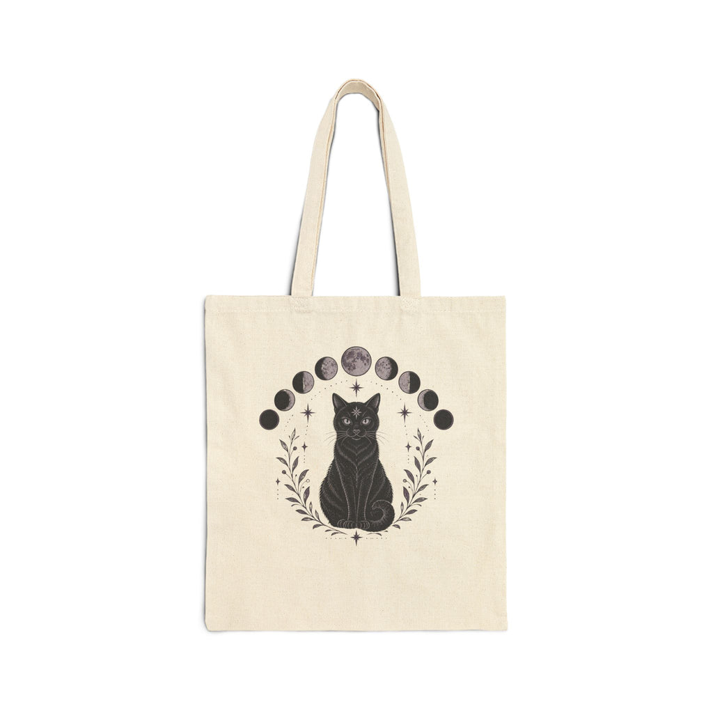 Black Cat Moon Phases Canvas Tote Bag