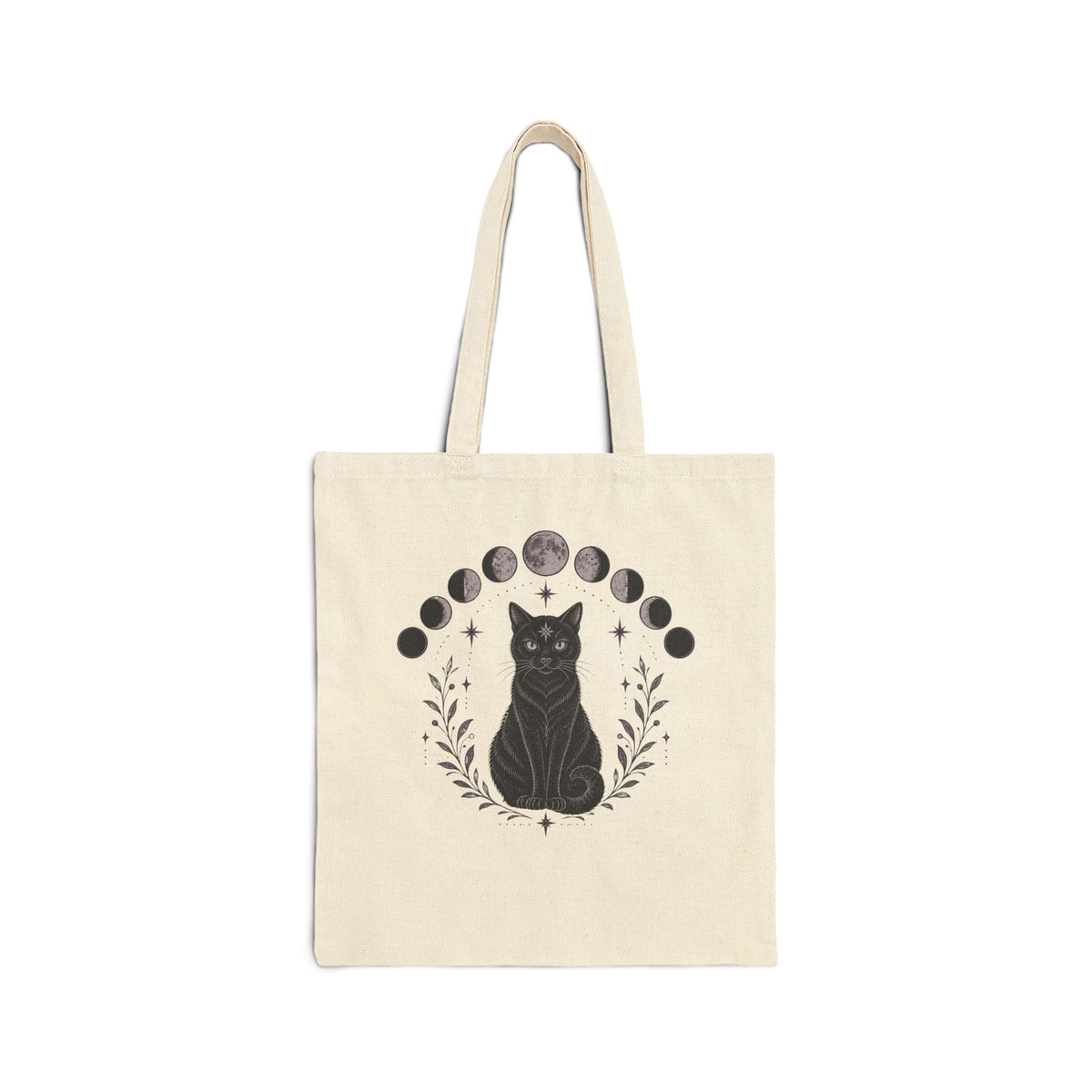 Black Cat Moon Phases Canvas Tote Bag