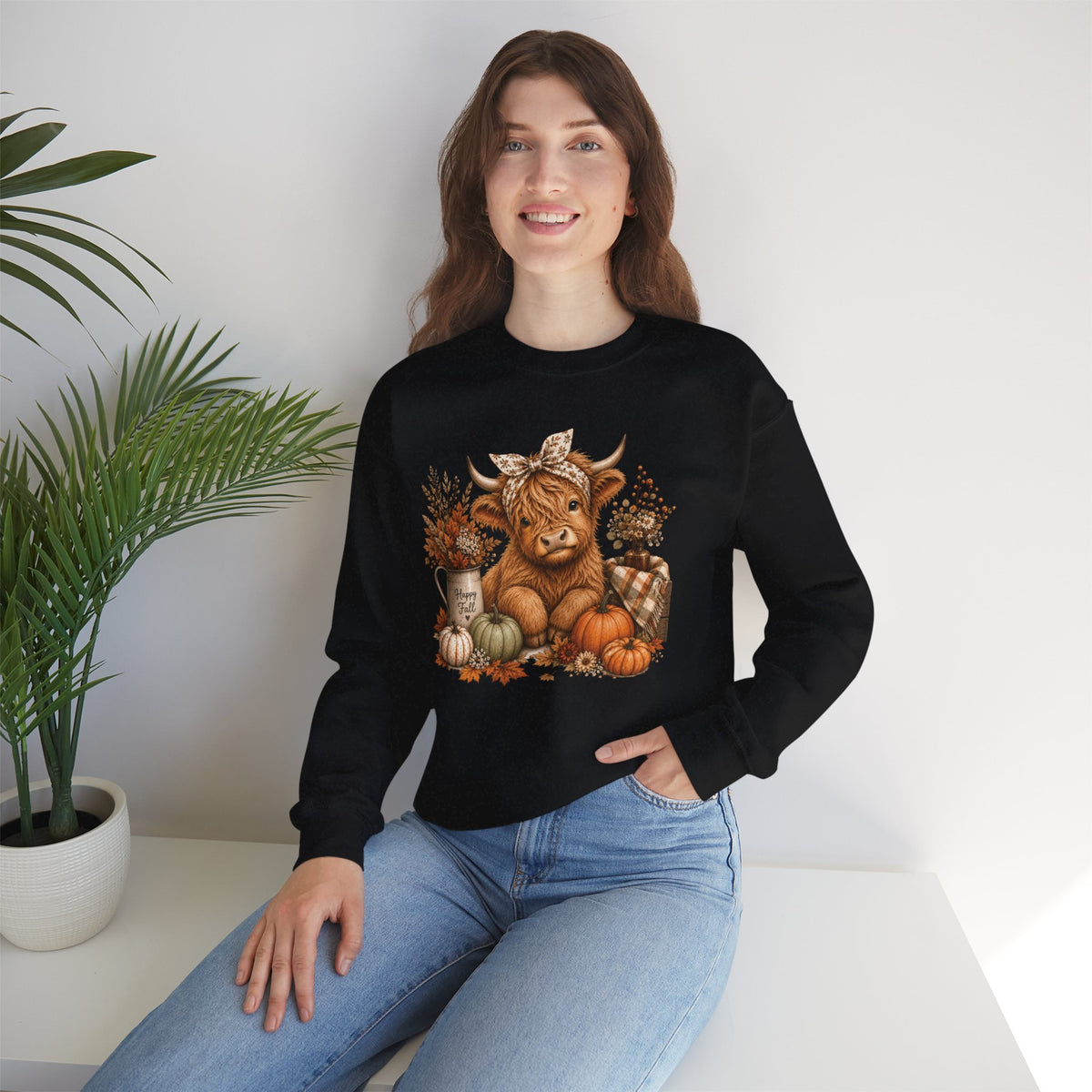 Autumn Highland Cow Cozy Fall Crewneck Sweatshirt
