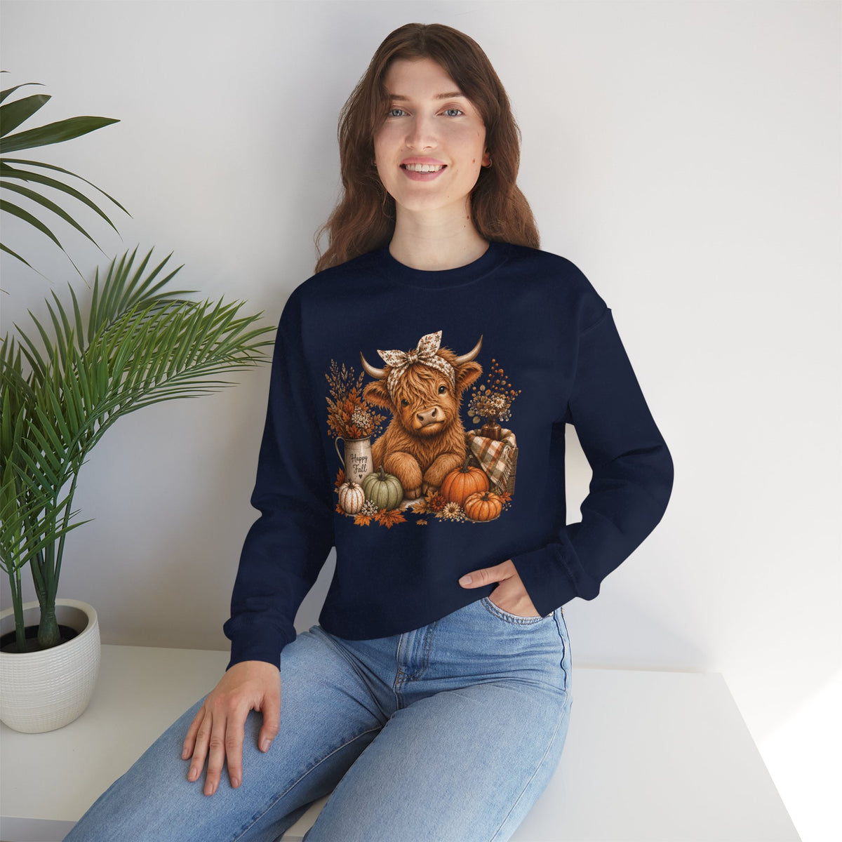 Autumn Highland Cow Cozy Fall Crewneck Sweatshirt