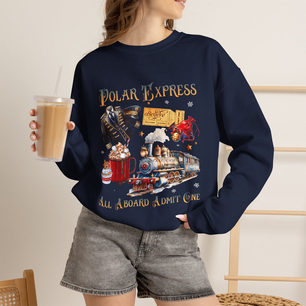 Polar Express All Aboard Christmas Graphic Crewneck Sweatshirt