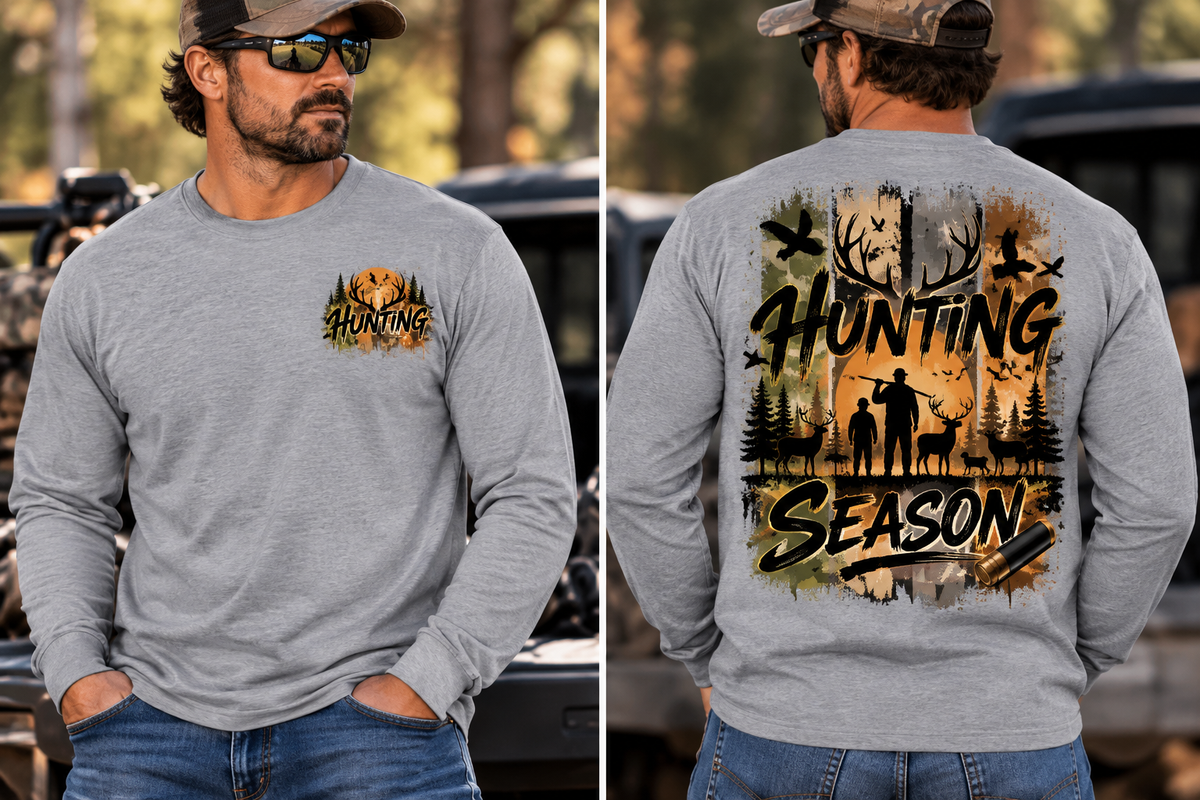 Hunting Season – Vintage Camo Wildlife Graphic Long Sleeve T-Shirt