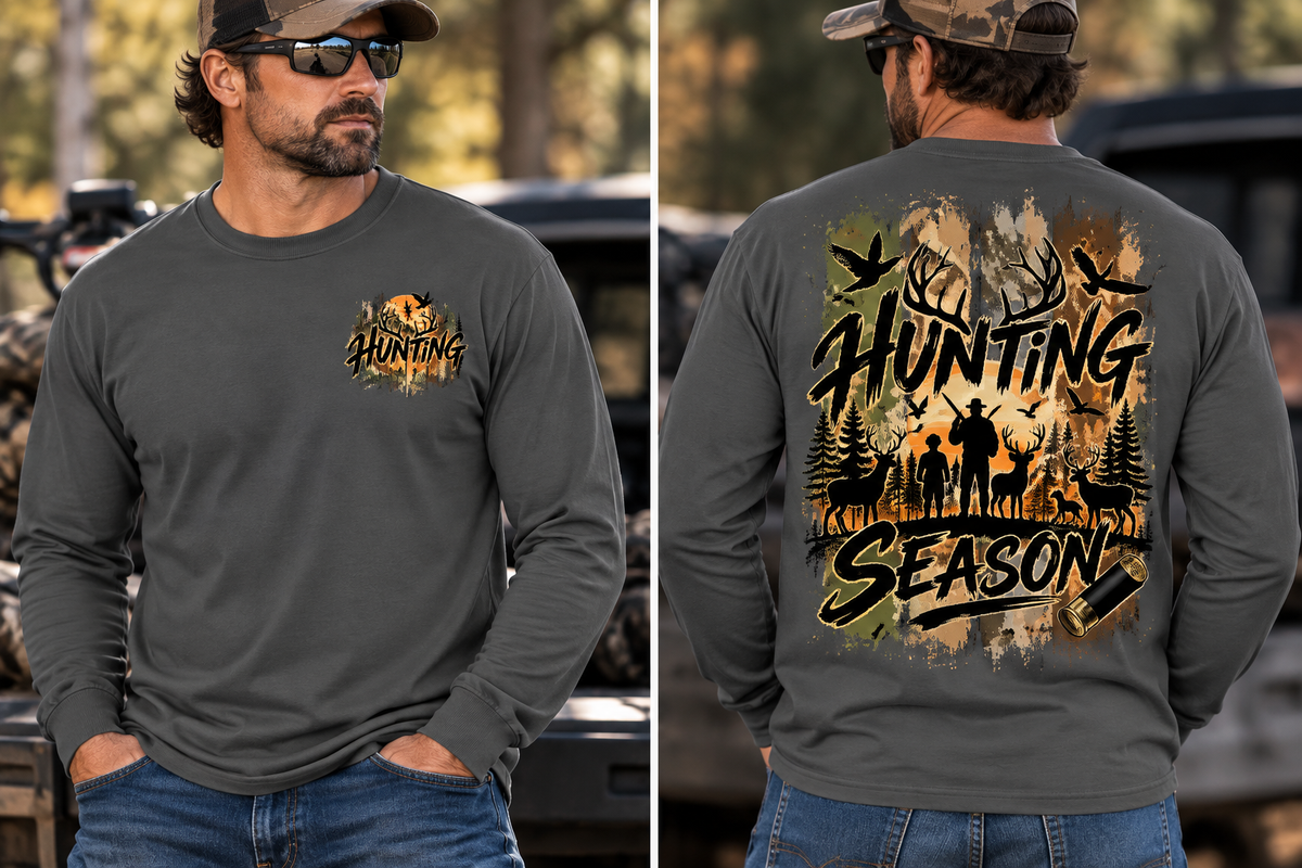 Hunting Season – Vintage Camo Wildlife Graphic Long Sleeve T-Shirt