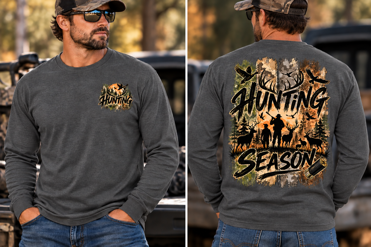 Hunting Season – Vintage Camo Wildlife Graphic Long Sleeve T-Shirt
