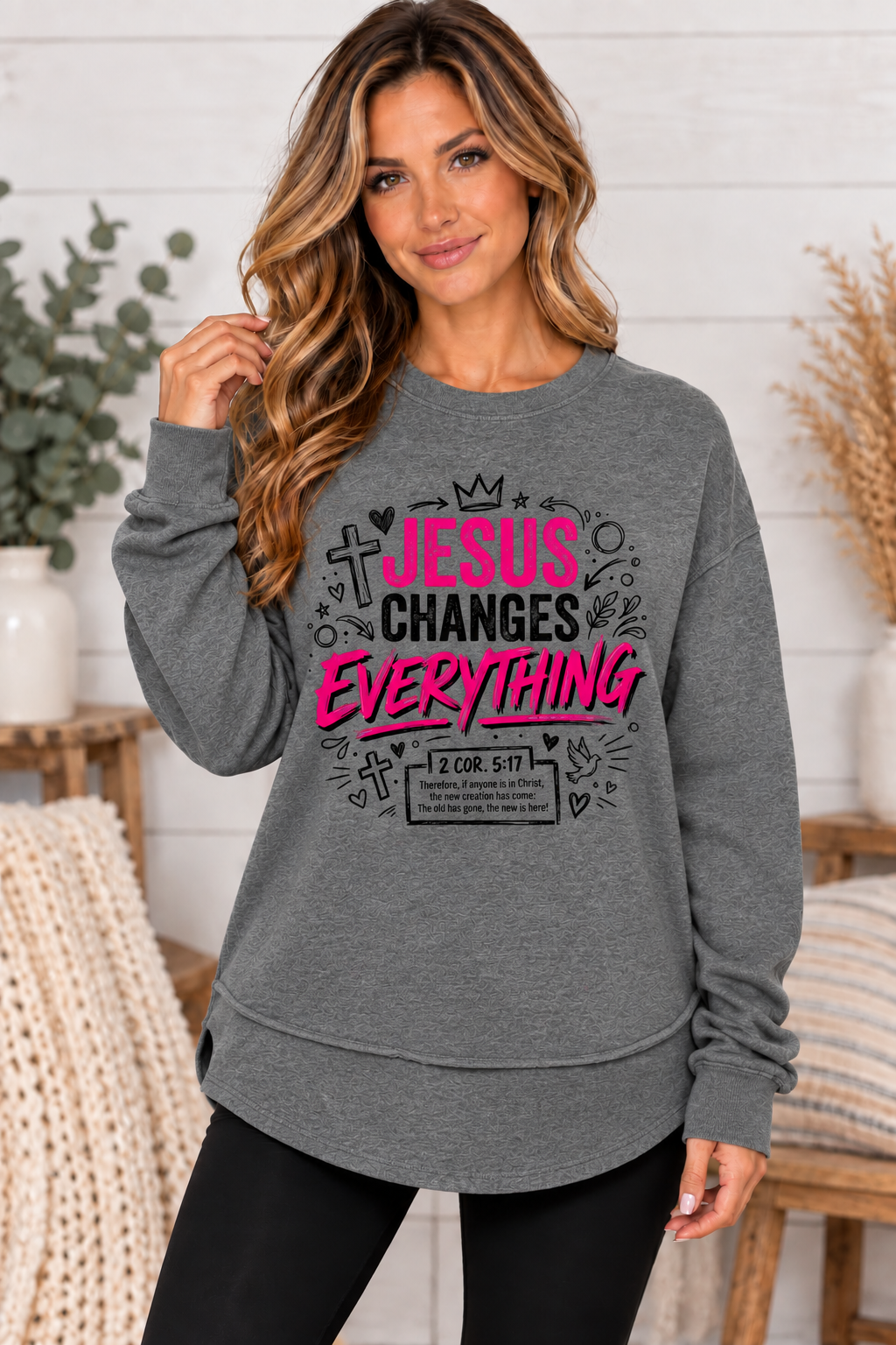 Jesus Changes Everything - Christian Women's Fleece Crewneck Sweatshirt
