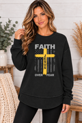 Faith Over Fear - Jesus Cross Christian Women's Fleece Crewneck Sweatshirt
