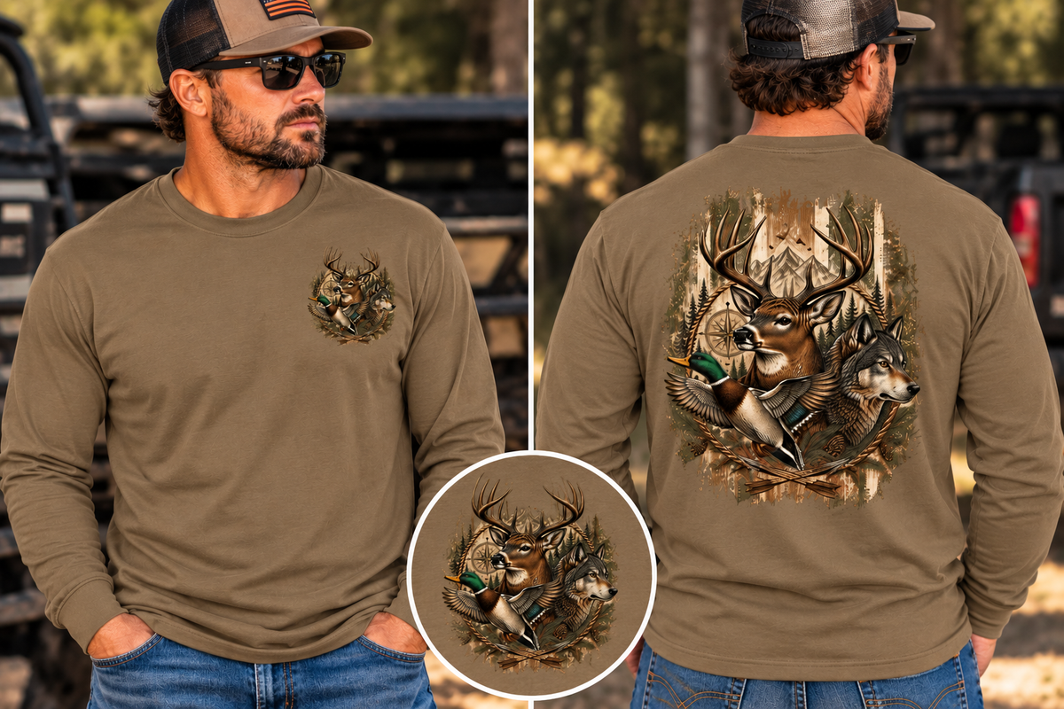 Buck Wolf Mallard Duck Long Sleeve T-Shirt