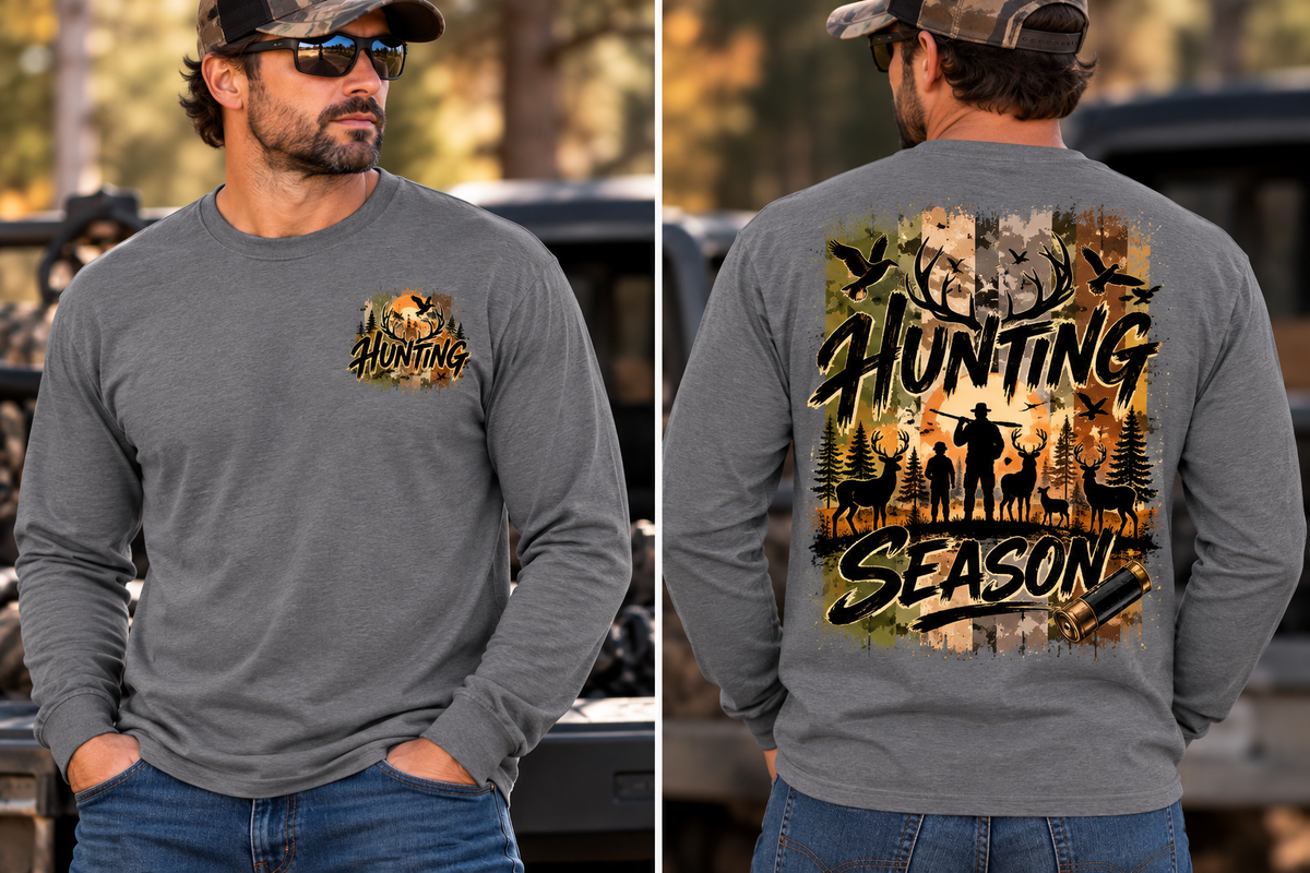 Hunting Season – Vintage Camo Wildlife Graphic Long Sleeve T-Shirt