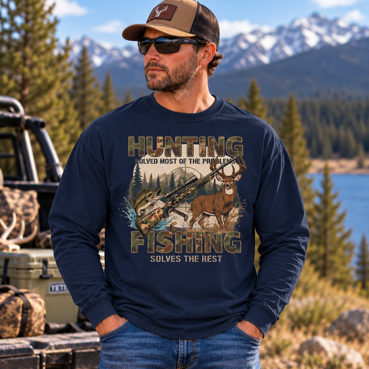 Hunting Solved Most Of The Problems, Fishing Solves The Rest Long Sleeve T-Shirt