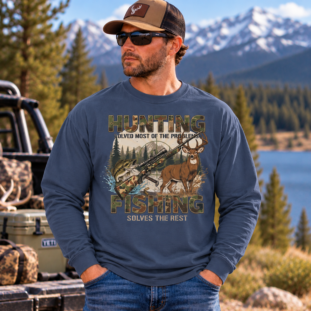 Hunting Solved Most Of The Problems, Fishing Solves The Rest Long Sleeve T-Shirt