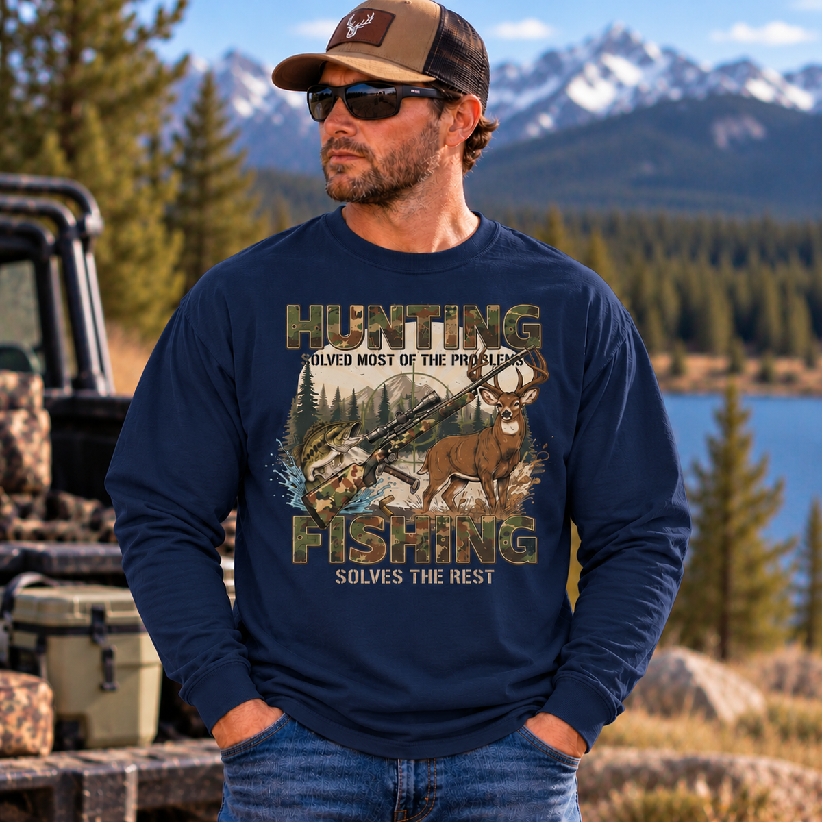 Hunting Solved Most Of The Problems, Fishing Solves The Rest Long Sleeve T-Shirt