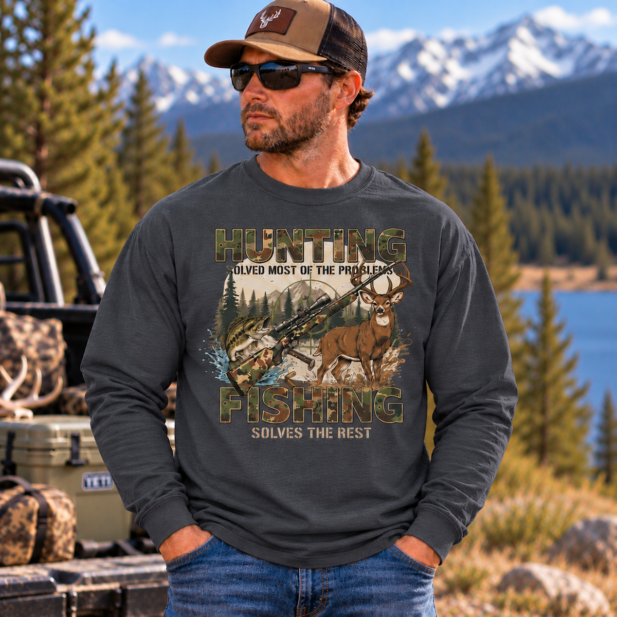 Hunting Solved Most Of The Problems, Fishing Solves The Rest Long Sleeve T-Shirt