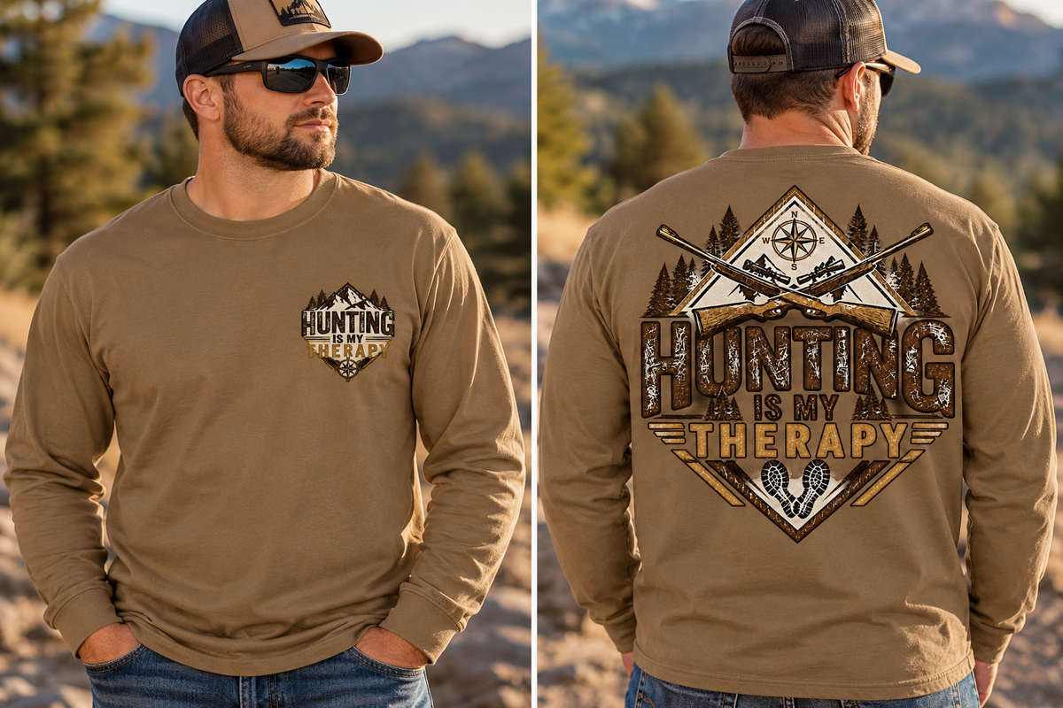 Hunting is My Therapy - Outdoor Hunting Graphic Long Sleeve T-Shirt