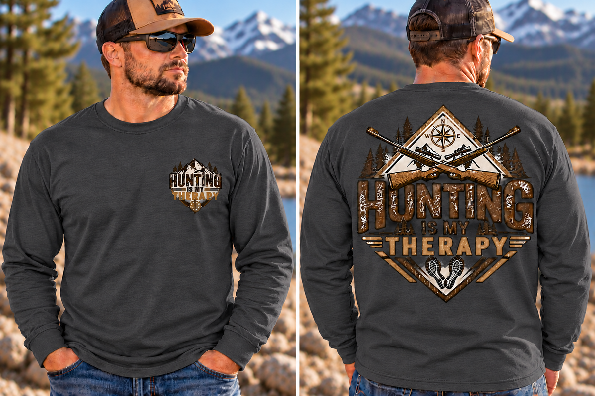 Hunting is My Therapy - Outdoor Hunting Graphic Long Sleeve T-Shirt