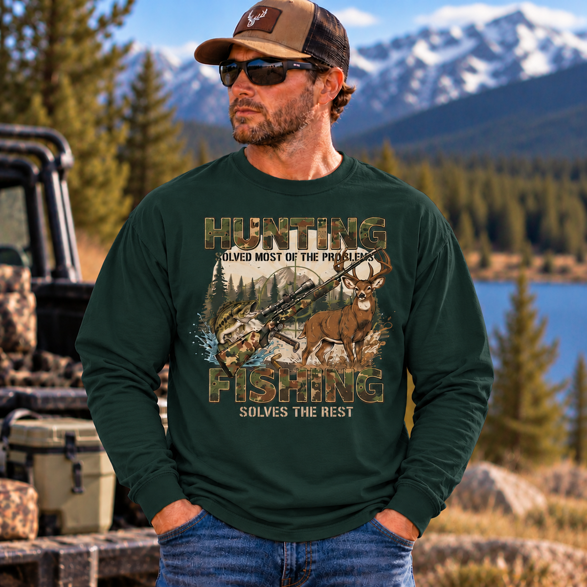 Hunting Solved Most Of The Problems, Fishing Solves The Rest Long Sleeve T-Shirt