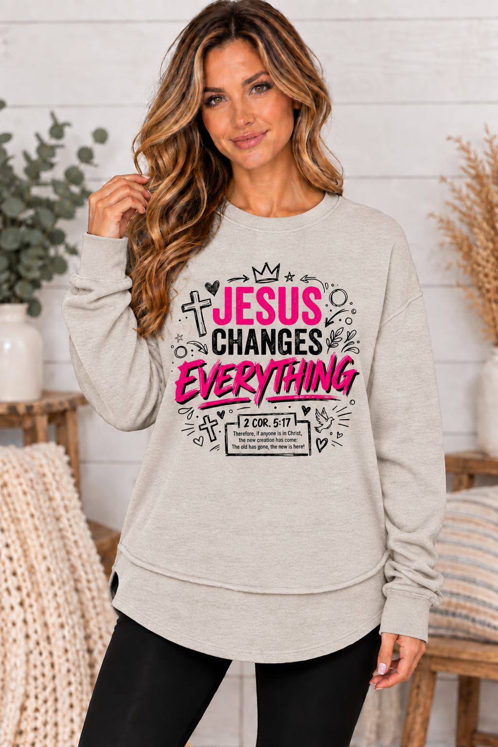 Jesus Changes Everything - Christian Women's Fleece Crewneck Sweatshirt