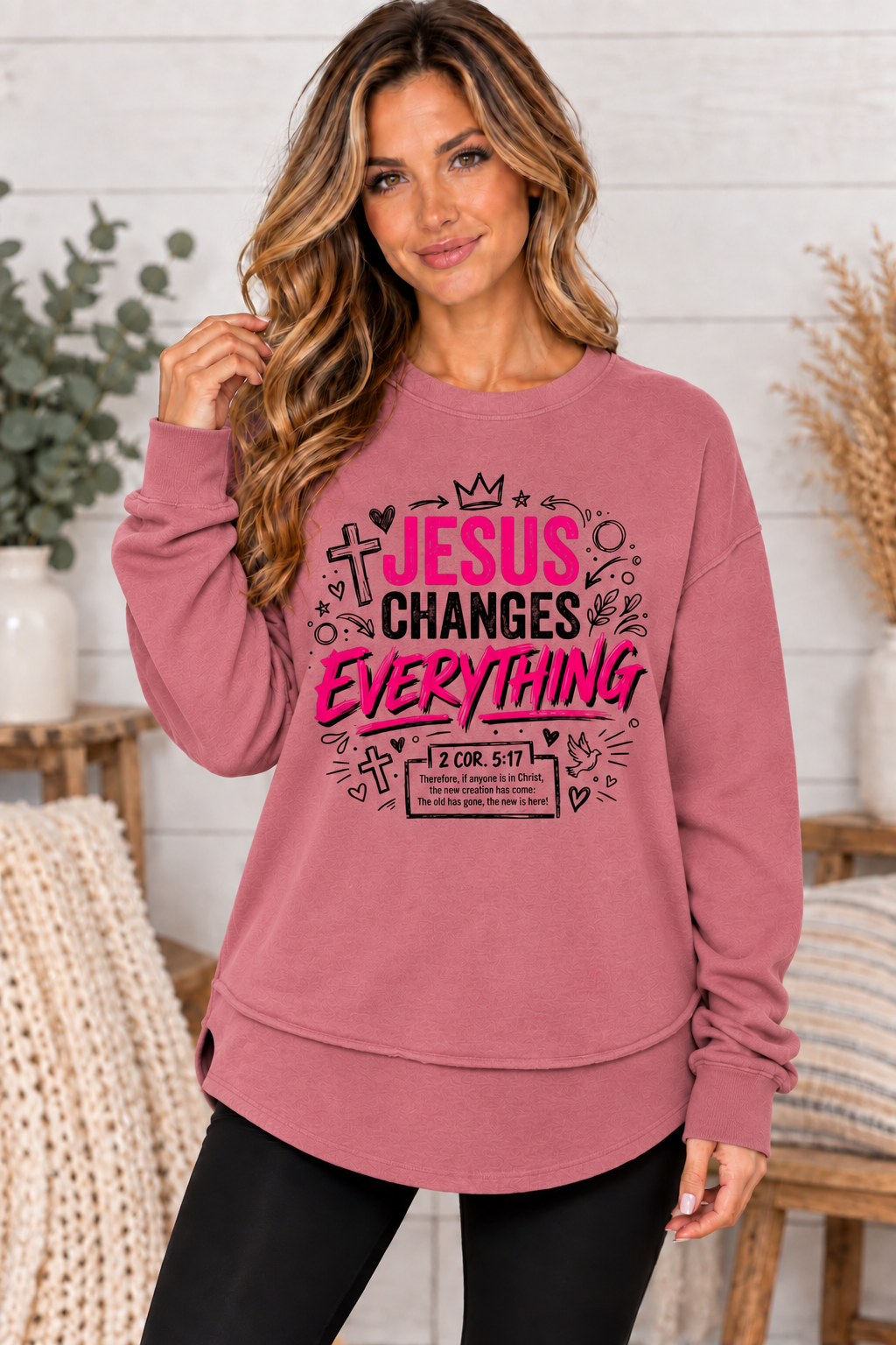 Jesus Changes Everything - Christian Women's Fleece Crewneck Sweatshirt