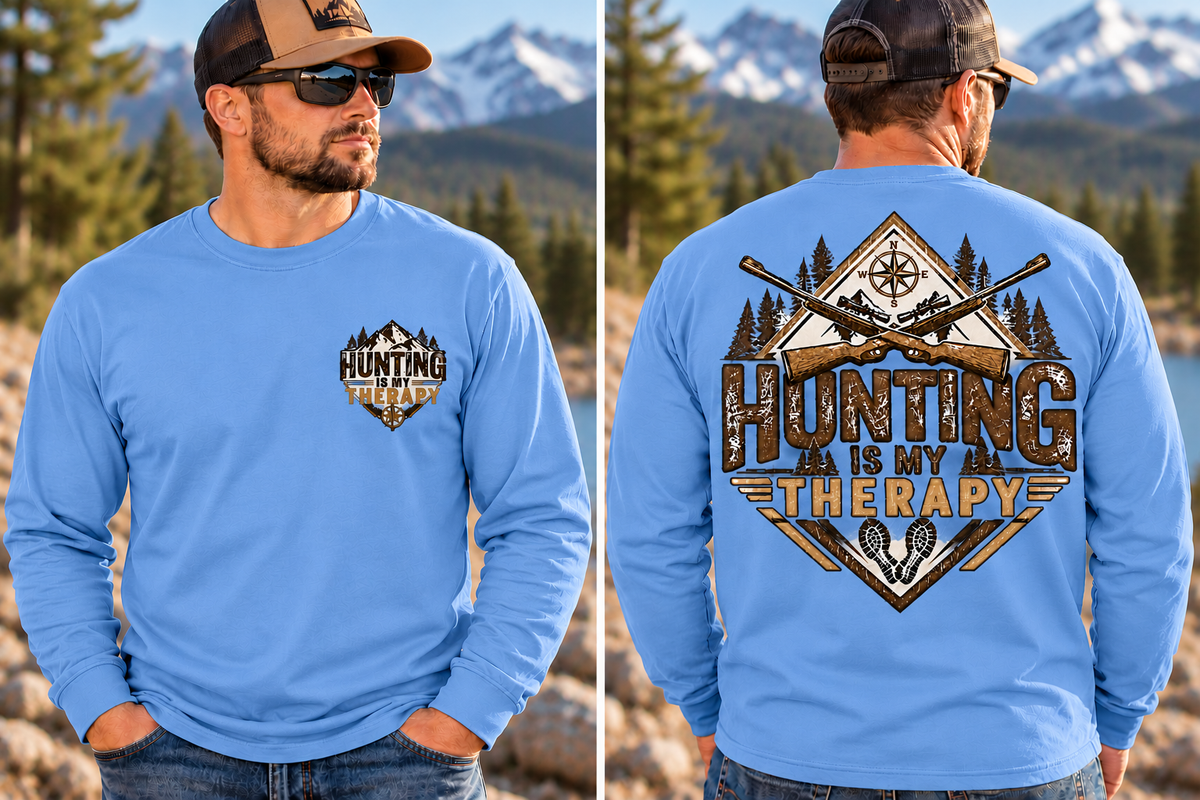 Hunting is My Therapy - Outdoor Hunting Graphic Long Sleeve T-Shirt