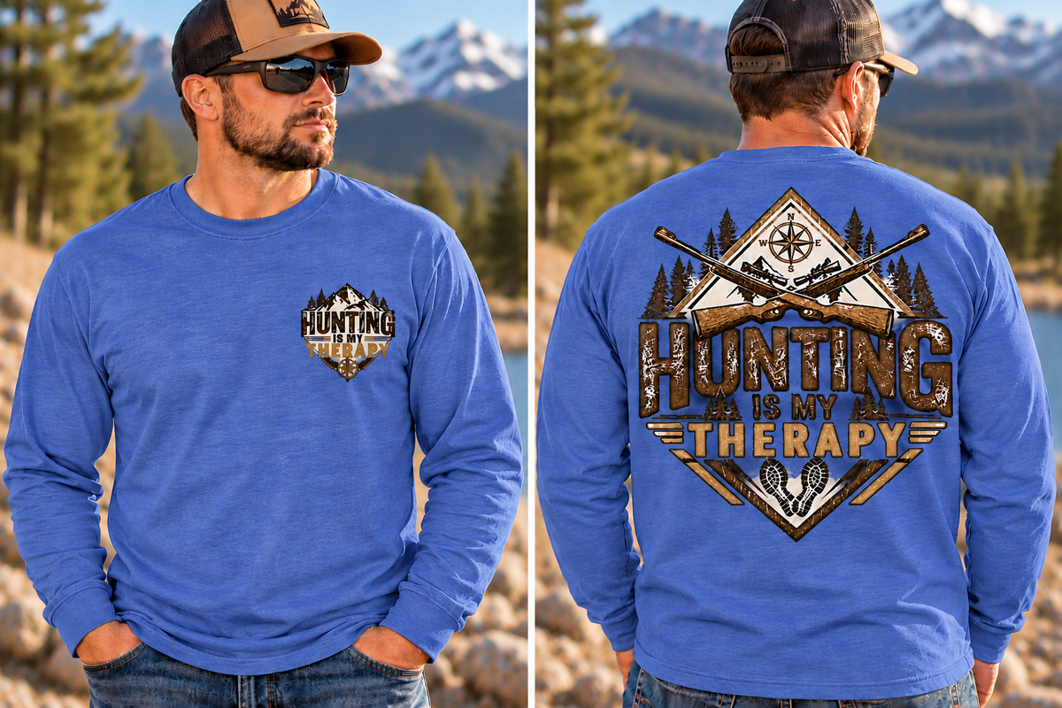 Hunting is My Therapy - Outdoor Hunting Graphic Long Sleeve T-Shirt