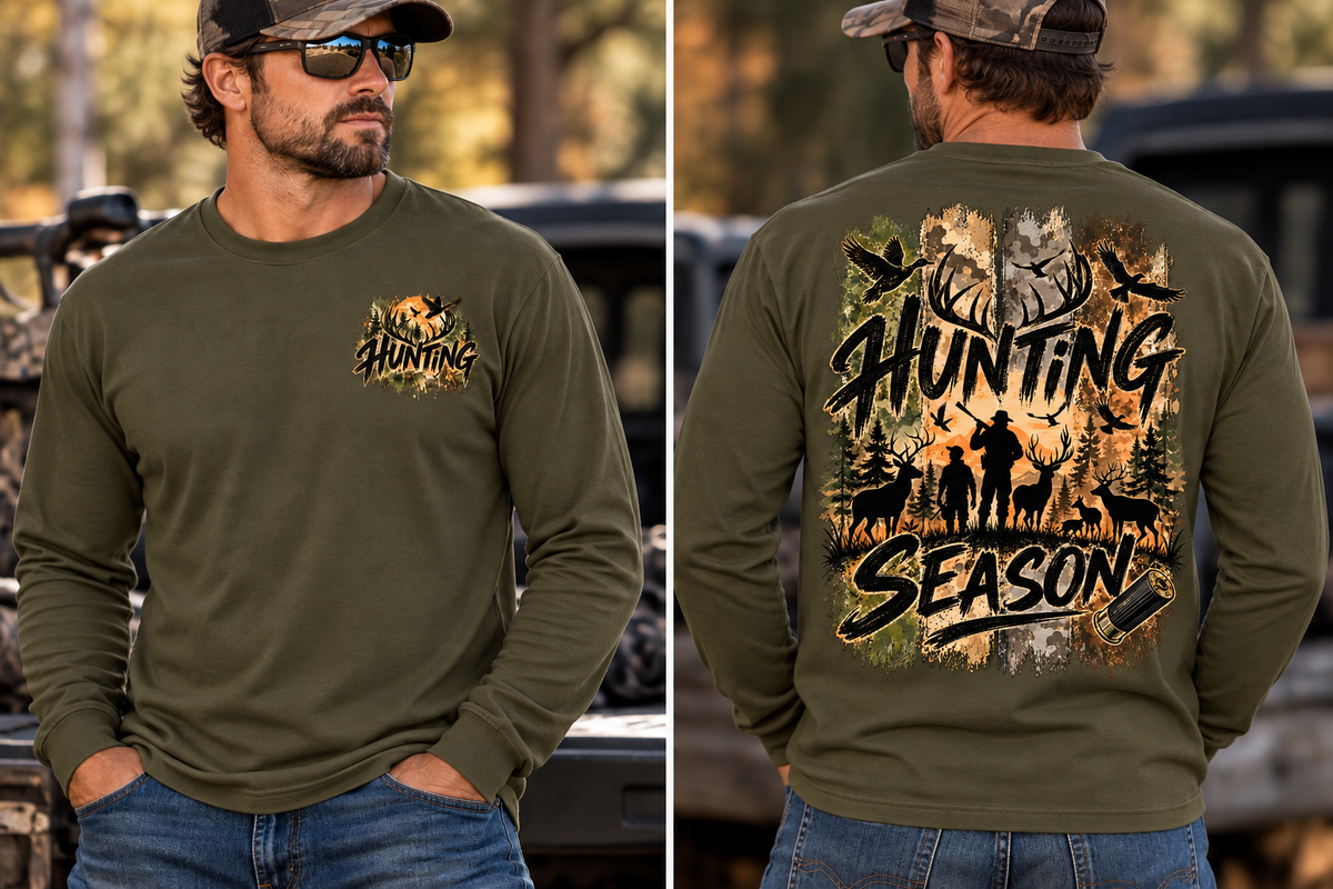 Hunting Season – Vintage Camo Wildlife Graphic Long Sleeve T-Shirt